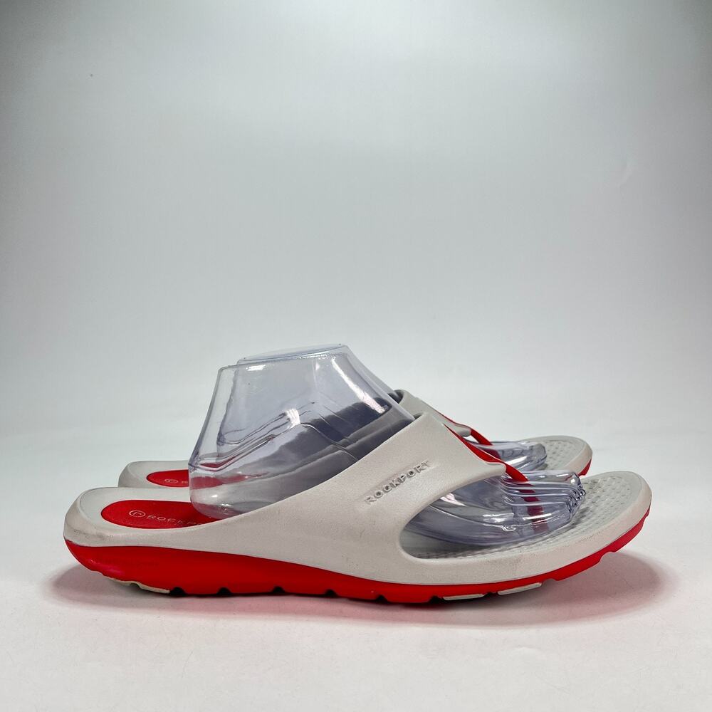 Rockport TruWalk Zero Light Grey Red Sporty Thong Flip Flop Sandals Men's Sz 12M